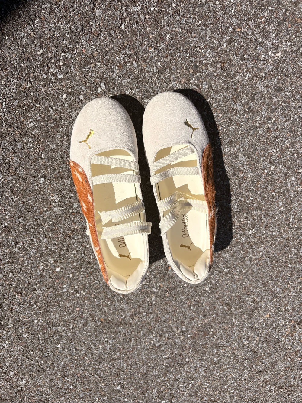 PUMA Women's Cream Ballet Flats with Tan Haircalf Accent